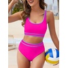 image:imageAmerican Trends Womens Bikini Sets Two Piece Swimsuit for Women High Waisted Swim Suit 2026 Sporty Bathing SuitPink Purple