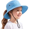 image:image2 Pack Wide Brim Girls Ponytail Sun Hats Full Face amp Neck Coverage Adjustable Breathable Quick Dry Kids Beach Bucket HatPink  Blue