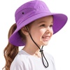 image:image2 Pack Wide Brim Girls Ponytail Sun Hats Full Face amp Neck Coverage Adjustable Breathable Quick Dry Kids Beach Bucket HatPink  Purple