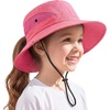 image:image2 Pack Wide Brim Girls Ponytail Sun Hats Full Face amp Neck Coverage Adjustable Breathable Quick Dry Kids Beach Bucket HatPurple  Watermelon Red