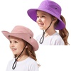 image:image2 Pack Wide Brim Girls Ponytail Sun Hats Full Face amp Neck Coverage Adjustable Breathable Quick Dry Kids Beach Bucket HatPink  Purple