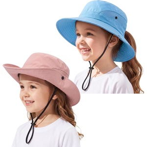 image:image2 Pack Wide Brim Girls Ponytail Sun Hats Full Face amp Neck Coverage Adjustable Breathable Quick Dry Kids Beach Bucket HatPink  Blue