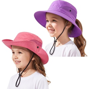 image:image2 Pack Wide Brim Girls Ponytail Sun Hats Full Face amp Neck Coverage Adjustable Breathable Quick Dry Kids Beach Bucket HatPurple  Watermelon Red