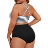 image:imageAmerican Trends Womens Plus Size Bikini Set  Tummy Control High Waisted 2 Piece Swimsuits Bathing SuitsBlack White Stripe