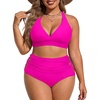 image:imageAmerican Trends Womens Plus Size Bikini Set  Tummy Control High Waisted 2 Piece Swimsuits Bathing SuitsRose Red