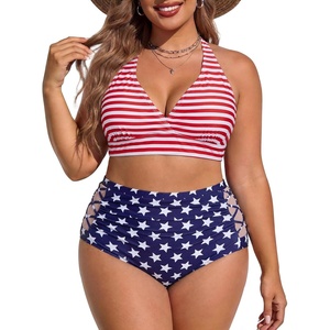 image:imageAmerican Trends Womens Plus Size Bikini Set  Tummy Control High Waisted 2 Piece Swimsuits Bathing SuitsAmerican Flag