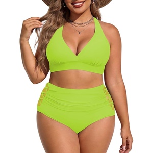 image:imageAmerican Trends Womens Plus Size Bikini Set  Tummy Control High Waisted 2 Piece Swimsuits Bathing SuitsNeon Yellow