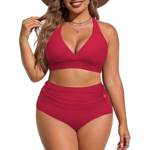 image:imageAmerican Trends Womens Plus Size Bikini Set  Tummy Control High Waisted 2 Piece Swimsuits Bathing SuitsRed