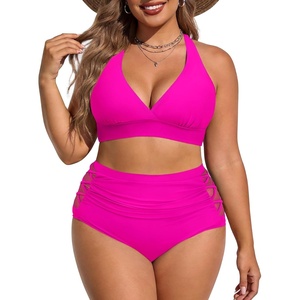 image:imageAmerican Trends Womens Plus Size Bikini Set  Tummy Control High Waisted 2 Piece Swimsuits Bathing SuitsRose Red