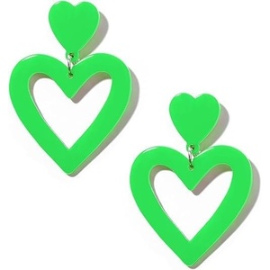 image:imageHeart Earrings Y2K Love Heart Big Hoop Cute Fun Dangle EarringsNeon Green