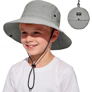 image:imageAmerican Trends Waterproof Kids Bucket Hat UPF 50 Packable Swim Travel Safari Hat Boys Girls with Strap 612 YearsLight Grey