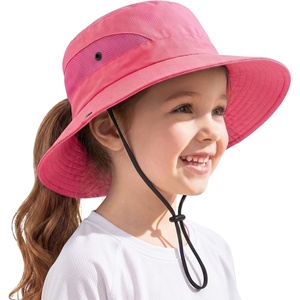 image:imageCute Girls Sun Hat with Ponytail Hole Wide Brim Full Face amp Neck ShadeQuick Dry Pool Summer Beach Bucket Hats for KidsWatermelon Red