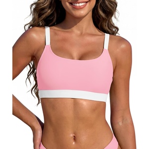 image:imageSports Bikini Top for Women Padded Scoop Neck Swim Bra Crop Swimsuit Top  Classic swim top removable padded Adjustable straps comfort for swimming resort wear tanning and beachside relaxationPink and White