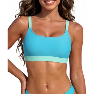 image:imageSports Bikini Top for Women Padded Scoop Neck Swim Bra Crop Swimsuit Top  Classic swim top removable padded Adjustable straps comfort for swimming resort wear tanning and beachside relaxationBlue and Green