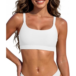 image:imageSports Bikini Top for Women Padded Scoop Neck Swim Bra Crop Swimsuit Top  Classic swim top removable padded Adjustable straps comfort for swimming resort wear tanning and beachside relaxationWhite