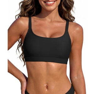 image:imageSports Bikini Top for Women Padded Scoop Neck Swim Bra Crop Swimsuit Top  Classic swim top removable padded Adjustable straps comfort for swimming resort wear tanning and beachside relaxationBlack
