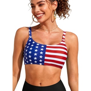 image:imageSports Bikini Tops for Women Swim Bra Wirefree Workout Swimsuit Top Comfortable Support for Swimming Beach Active WearAmerican Flag